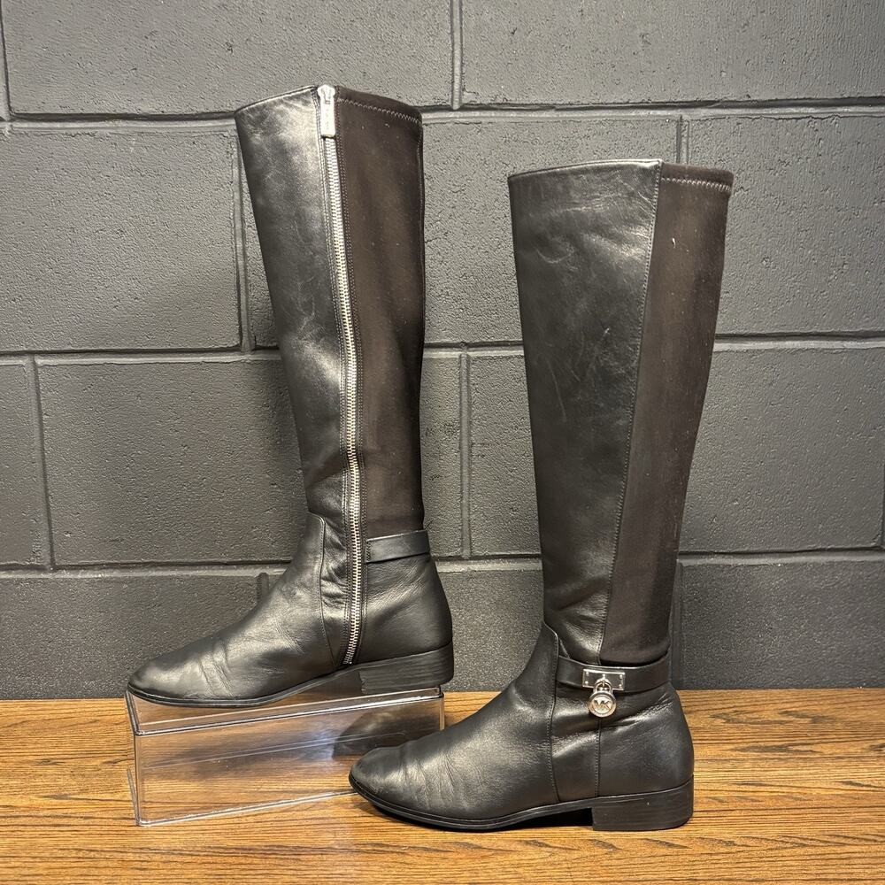 Michael Kors Riding Boots Black Leather Tall Zip Women’s 7